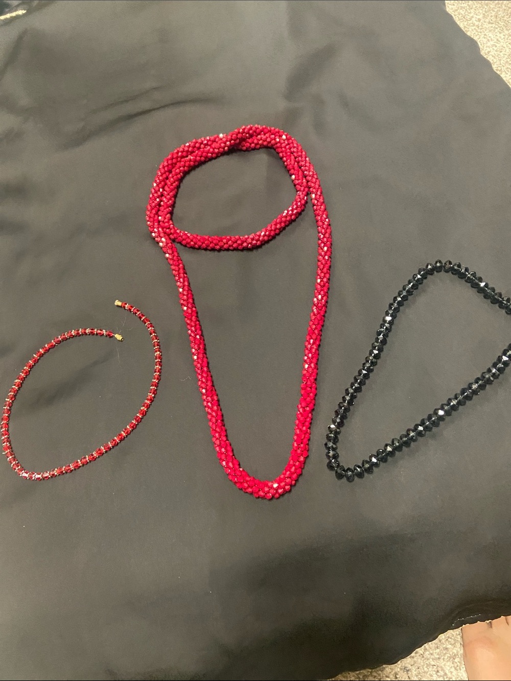 Red Beaded Rope Necklace and Bracelet Set - Women Jewelry